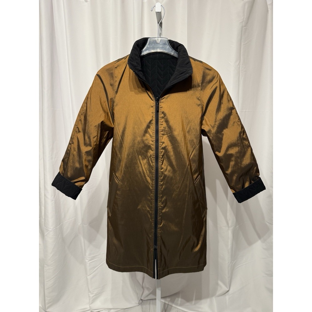 J GALLERY Reversible Jacket BLACK/BRONZE METALLIC Quilted Trench Rain XS NWT - Picture 7 of 12